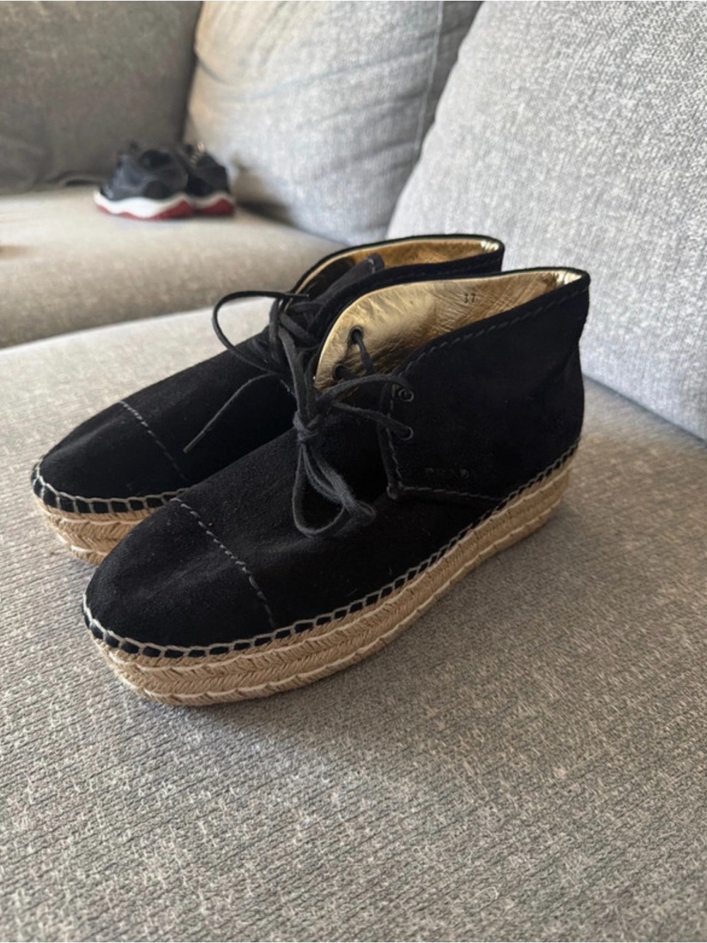 Prada Black Suede Platform Espadrille Lace-Up Shoes – Women’s EU 37 / US 7